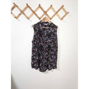 Caffe Marrakesh Black Floral Button Front Sleeveless Tank Top - Size 3X